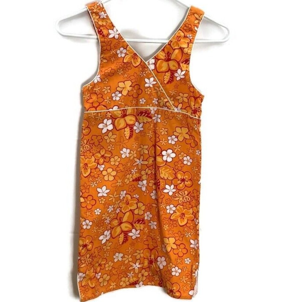 THE CHILDREN'S PLACE Dress Girl's 6X-7  Orange Floral Tropical Sleeveless Cotton